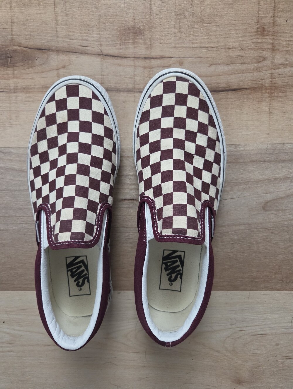 Vans Slip-On Checkerboard Sneakers in Maroon and Cream - Picture 7 of 10